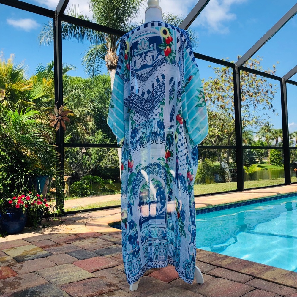 Ciao Bella Maxi Kimono Coverup Duster Swim Blue - Picture 4 of 8